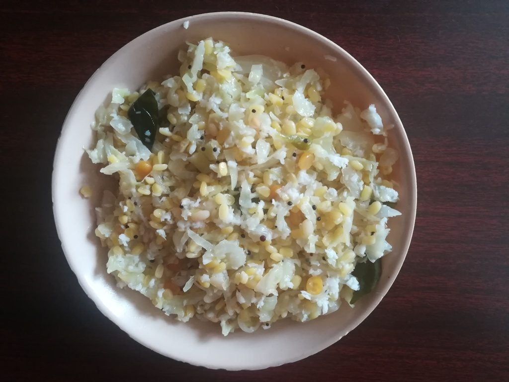 cabbage moong dal poriyal